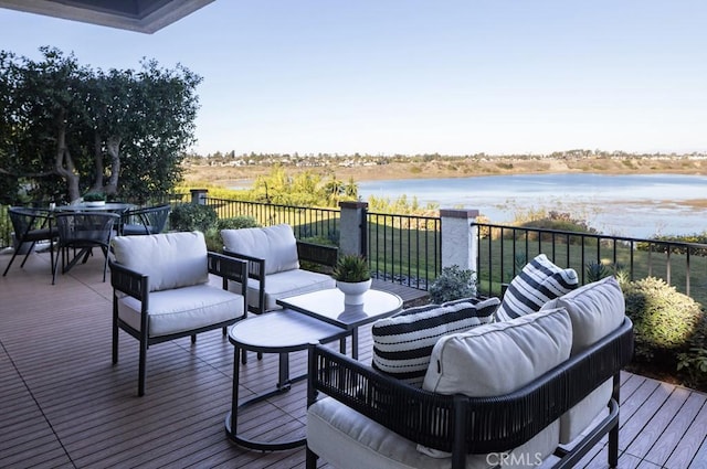 deck with a water view