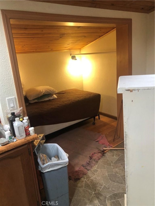 bedroom with wooden ceiling