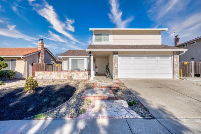 view of front property with a garage