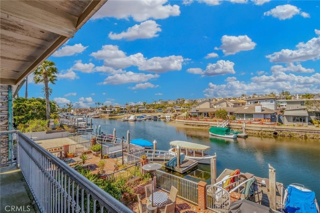 view of dock with a water view