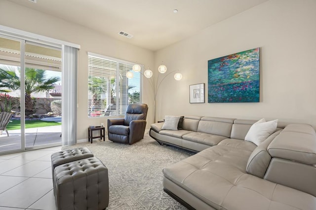 living room featuring light tile patterned floors