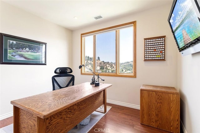 office area featuring dark hardwood / wood-style floors