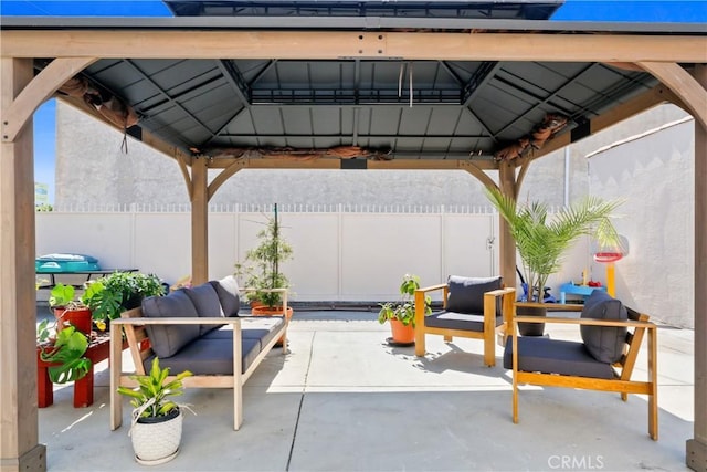 view of patio / terrace with a gazebo and an outdoor hangout area