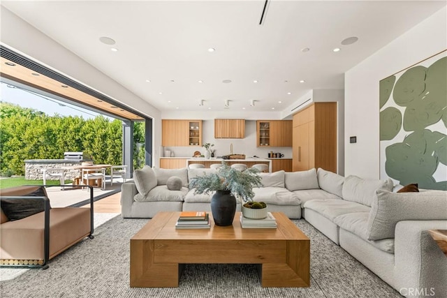 living area featuring recessed lighting