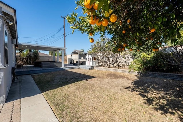 view of yard with a hot tub