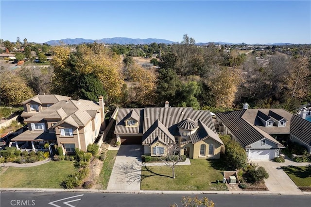 aerial view with a mountain view