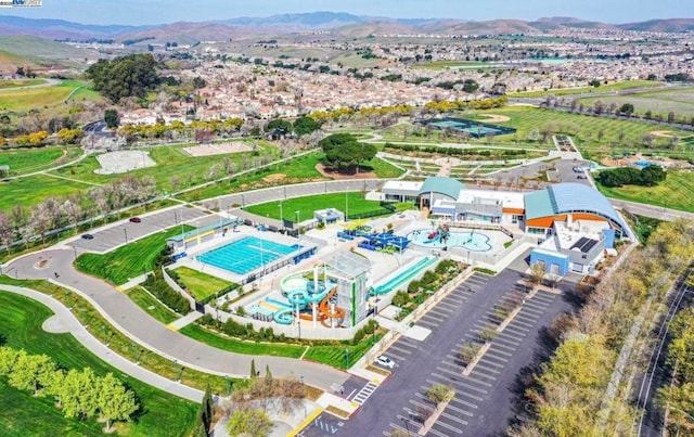 aerial view with a mountain view