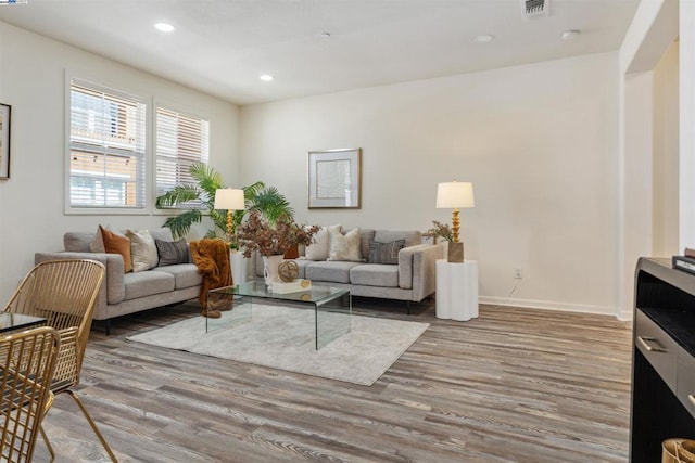 living room featuring light wood-type flooring