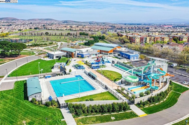 aerial view with a mountain view