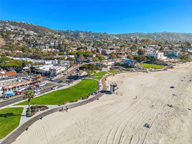 drone / aerial view featuring a mountain view