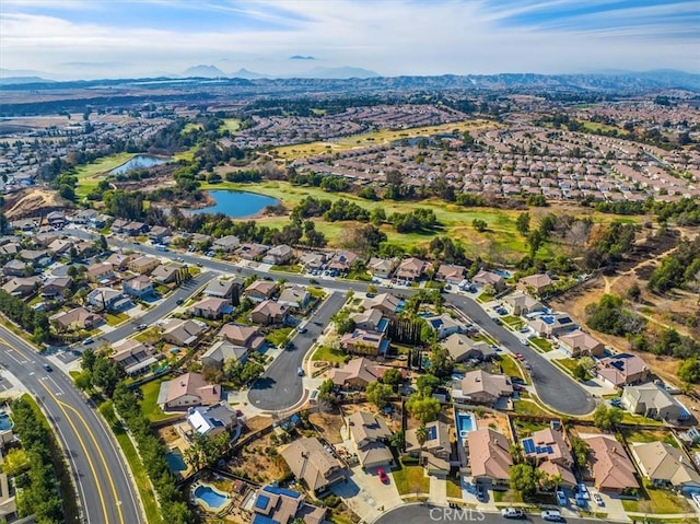 aerial view with a water and mountain view