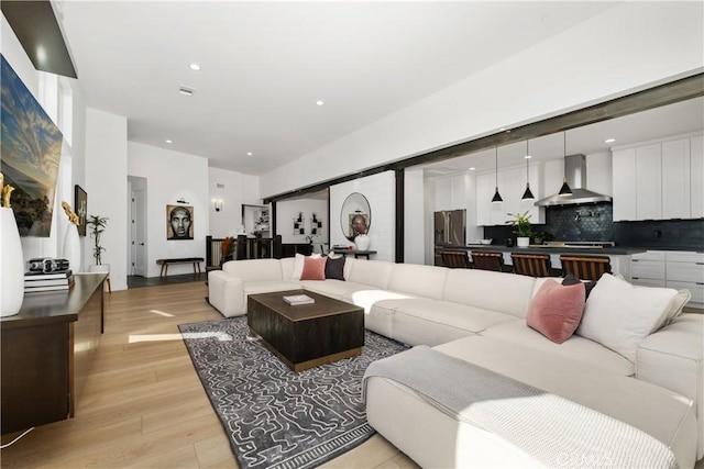 living room with light wood-type flooring