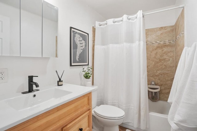 full bathroom featuring toilet, vanity, and shower / bath combo