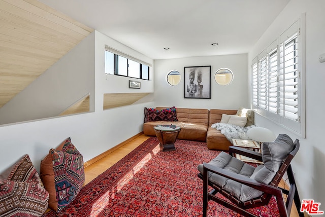 living area featuring hardwood / wood-style flooring