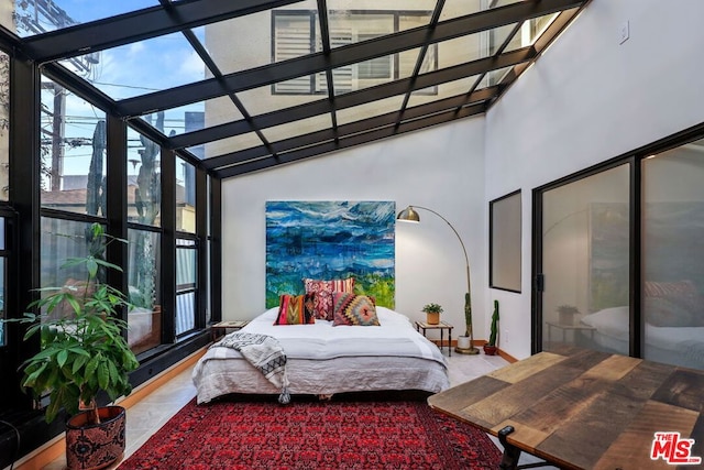 bedroom with a towering ceiling