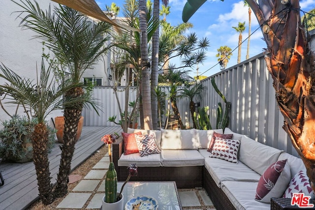 view of patio / terrace featuring a deck and an outdoor hangout area