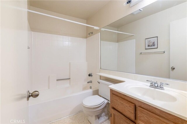 full bathroom featuring shower / bath combination, vanity, and toilet