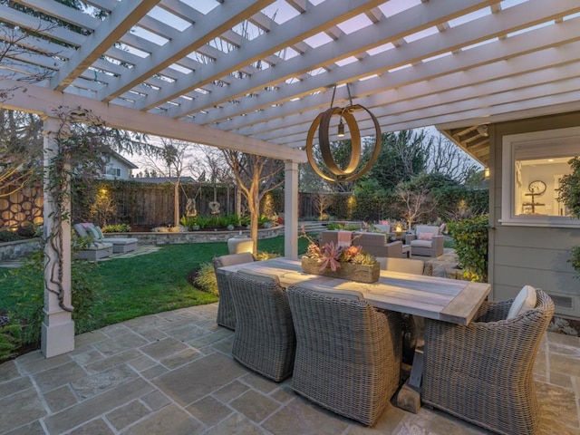 view of patio featuring a pergola and an outdoor living space