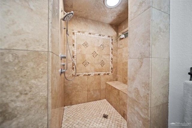 bathroom with a tile shower