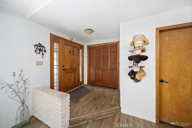 foyer entrance with hardwood / wood-style flooring