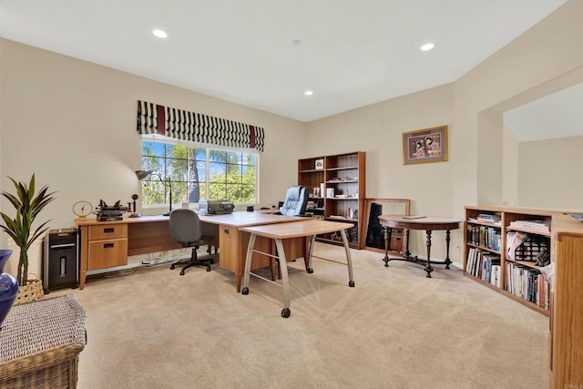 view of carpeted home office