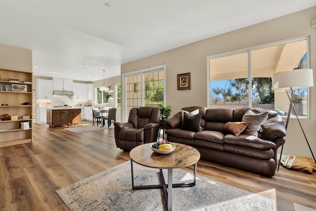 living room with light hardwood / wood-style floors