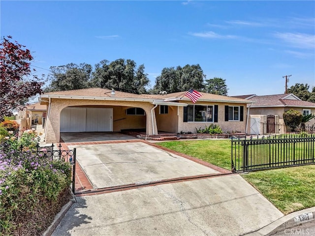 1307 N O Malley Ave, Covina, CA 91722 - ranch-style home with stucco siding, concrete driveway, an attached garage, and a gate