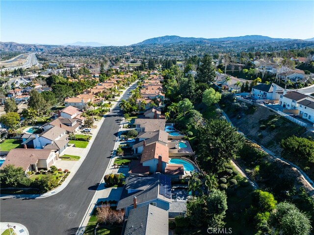 bird's eye view with a mountain view