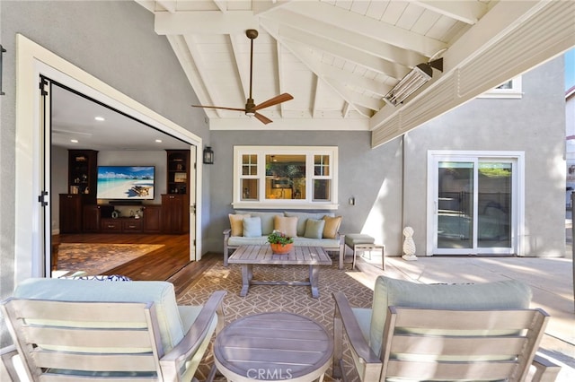 view of patio / terrace featuring ceiling fan and an outdoor hangout area