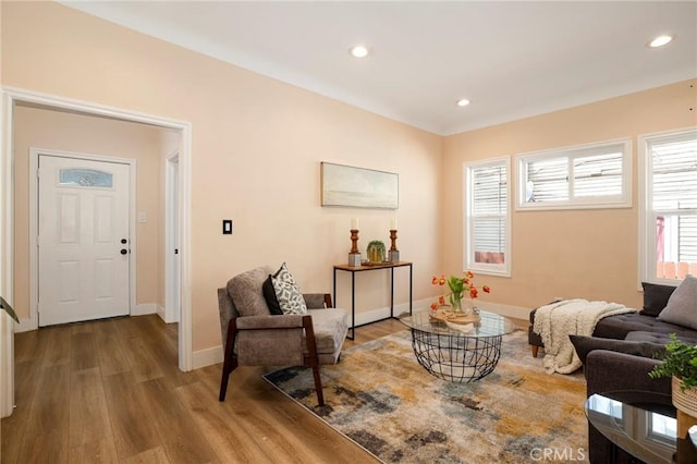 living area featuring hardwood / wood-style flooring