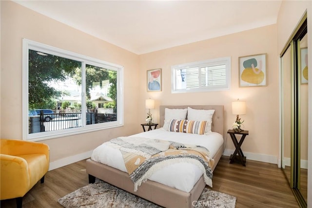 bedroom featuring a closet and hardwood / wood-style flooring