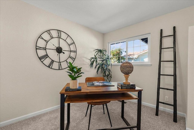 home office featuring light colored carpet