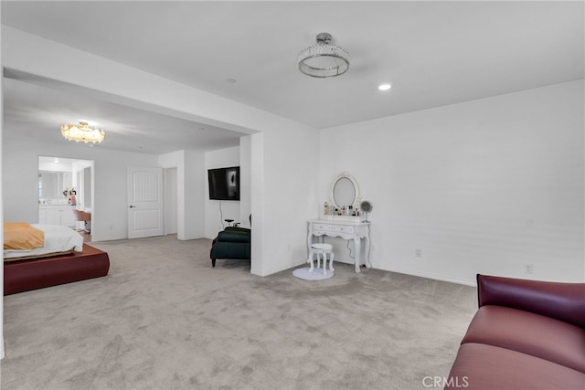 living room featuring light carpet