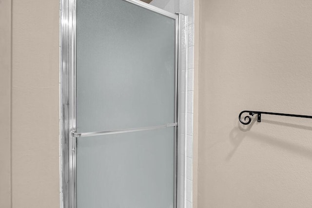 bathroom featuring a shower with shower door