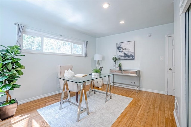 office area featuring light hardwood / wood-style flooring