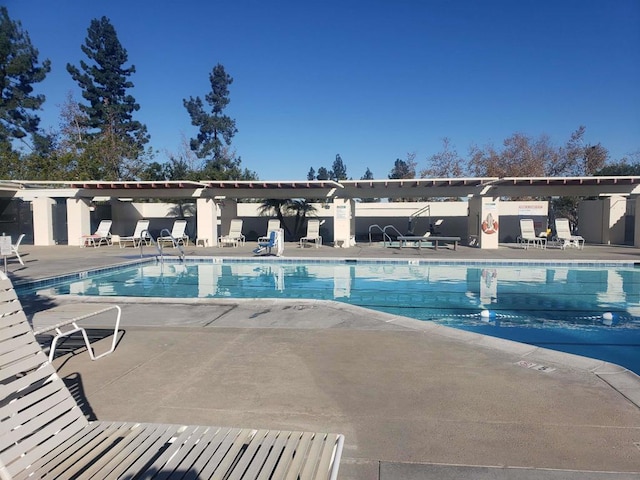 view of swimming pool with a patio area