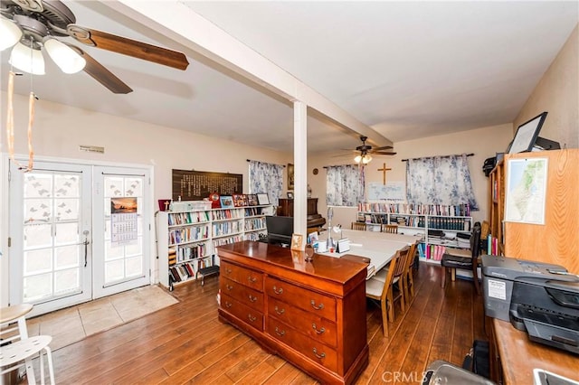 dining room featuring hardwood / wood-style flooring and ceiling fan