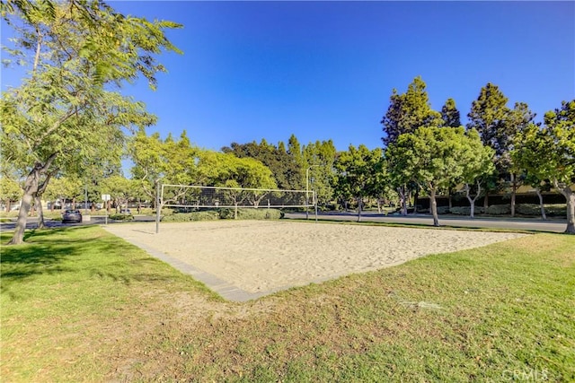 surrounding community featuring volleyball court and a lawn