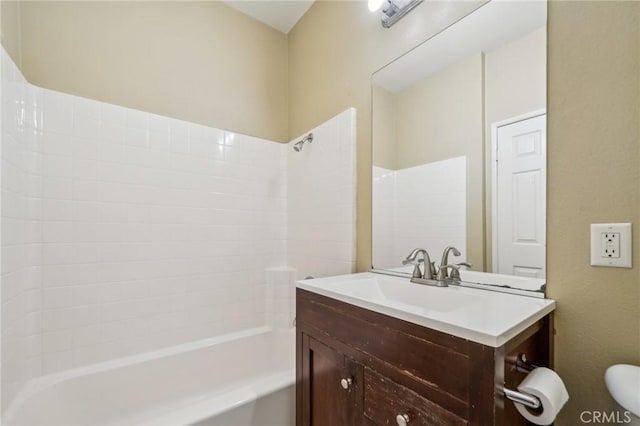 full bathroom with toilet, washtub / shower combination, and vanity