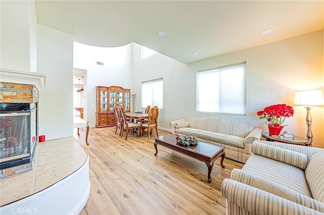 living room with light hardwood / wood-style floors