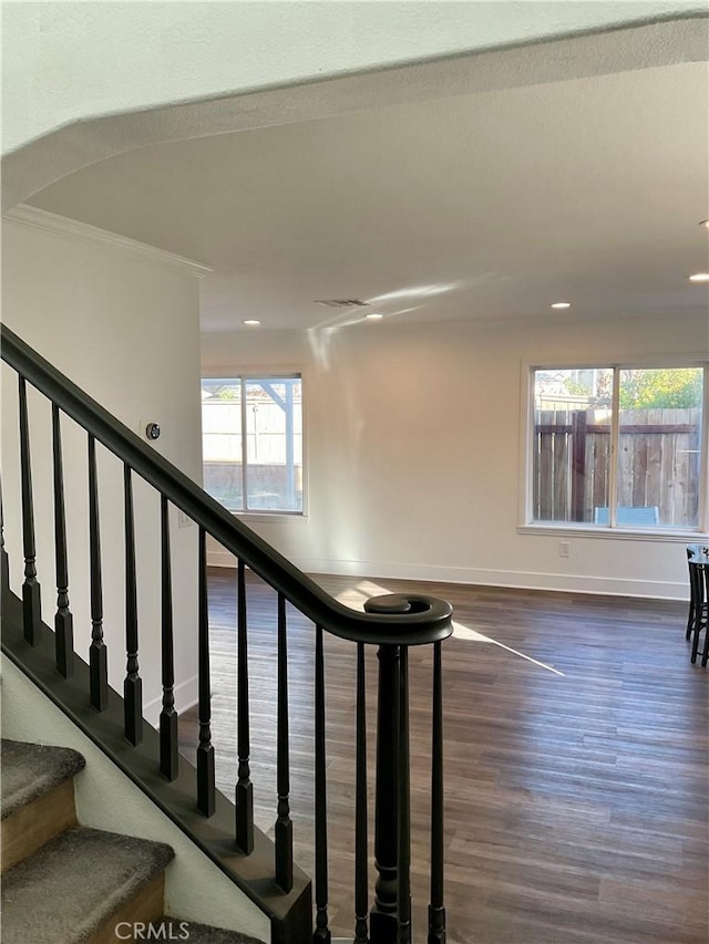 staircase with wood-type flooring