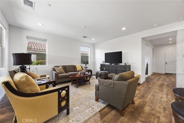 living room with hardwood / wood-style flooring