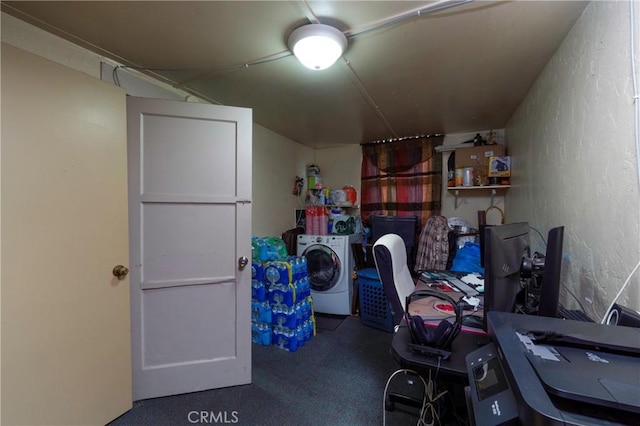 office space featuring washer / dryer