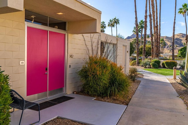 entrance to property featuring a mountain view