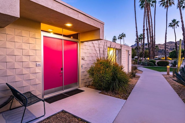 property entrance featuring a mountain view