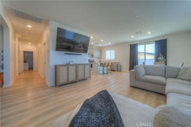 living room with light wood-type flooring