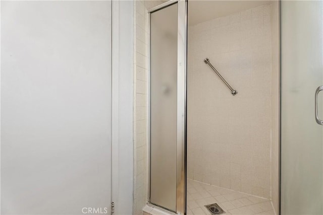 bathroom featuring a shower with door