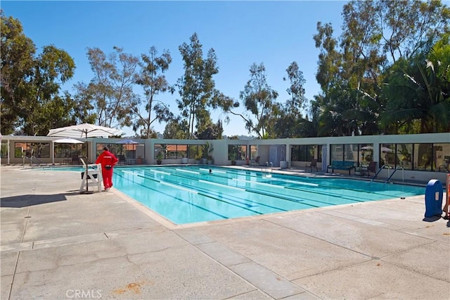 view of swimming pool with a patio