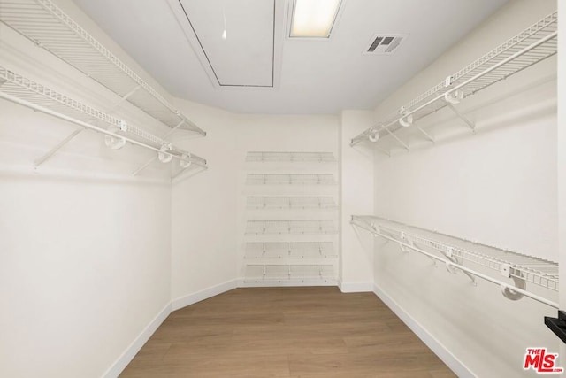 spacious closet with hardwood / wood-style flooring