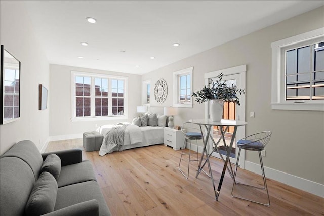 bedroom with light hardwood / wood-style flooring